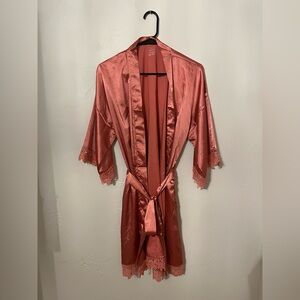 Satin Lace-Trim Robe